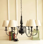 Lustre rustique en fer noir à abat-jour en tissu, 3 à 6 bras