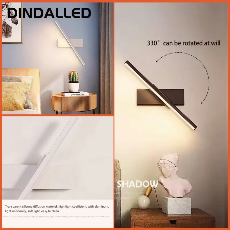 Applique murale LED à barre pivotante sur 330°, noire ou blanche