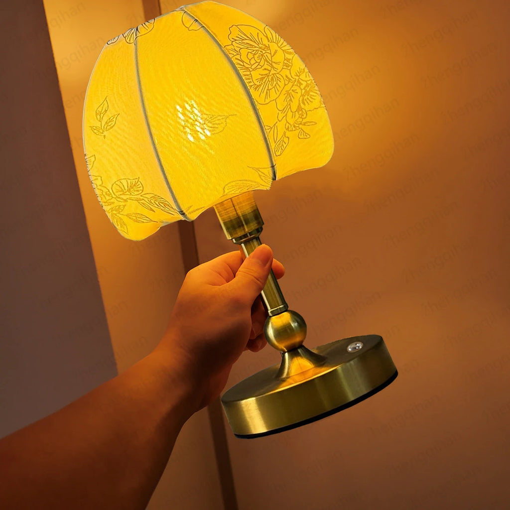 Lampe de chevet sans fil rechargeable, tactile, pied doré rétro