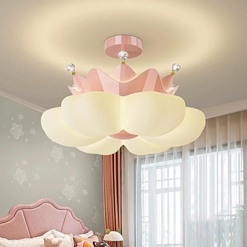 Lustre couronne à pétales blanc ou rose pour chambre d'enfant, LED