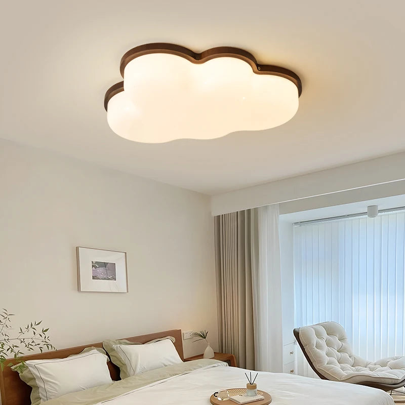 Plafonnier nuage en bois, 50 x 30 ou 60 x 40 cm, LED trois teintes