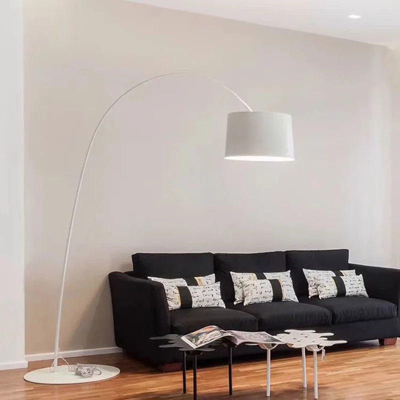 Lampadaire arc 220 cm à abat-jour tambour, LED fournie, 4 coloris