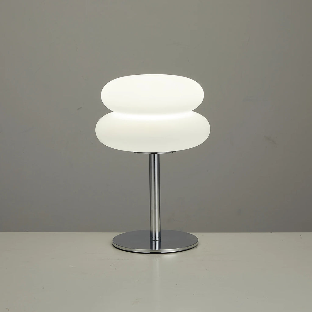 Lampe de chevet USB à double coussin superposé sur pied chromé