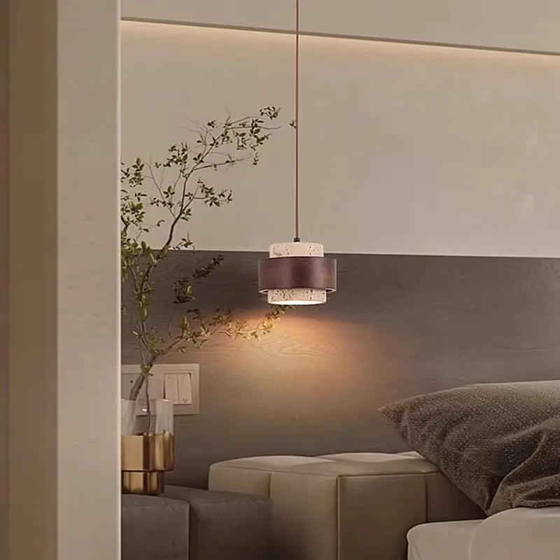 Lustre en pierre et bois foncé, 1 à 4 lumières LED, blanc chaud