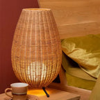 Lampadaire en rotin tressé en forme d'œuf, lampes à poser assorties