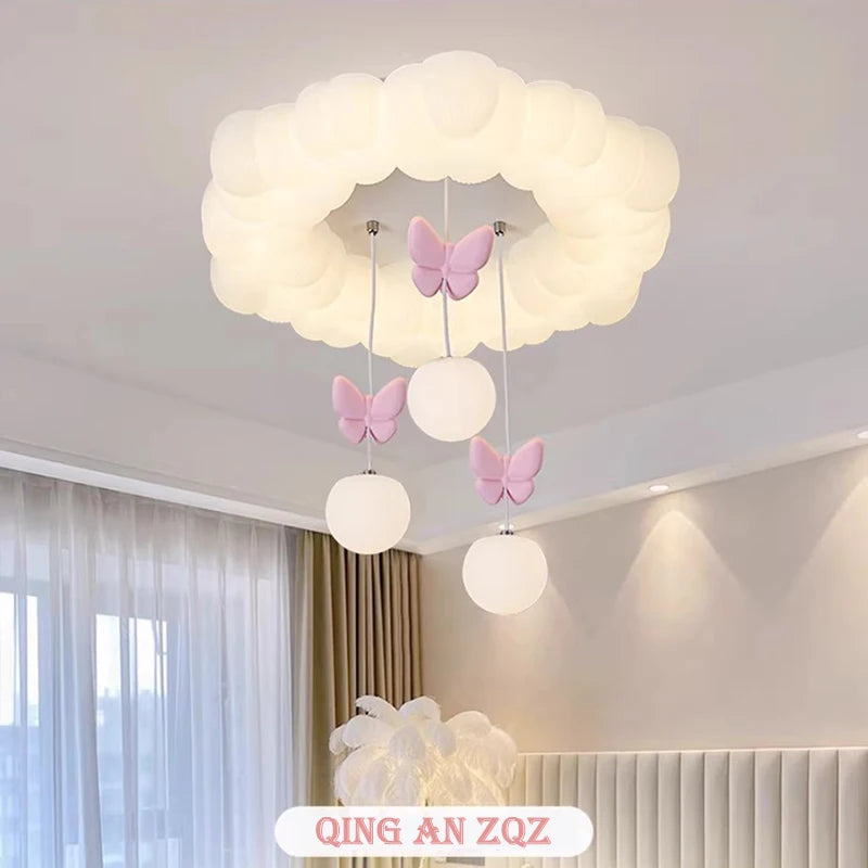 Lustre nuage LED pour chambre de fille, papillons ou nœuds suspendus