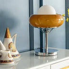Lampe œuf au plat en verre orange ou ambré, à poser ou lampadaire