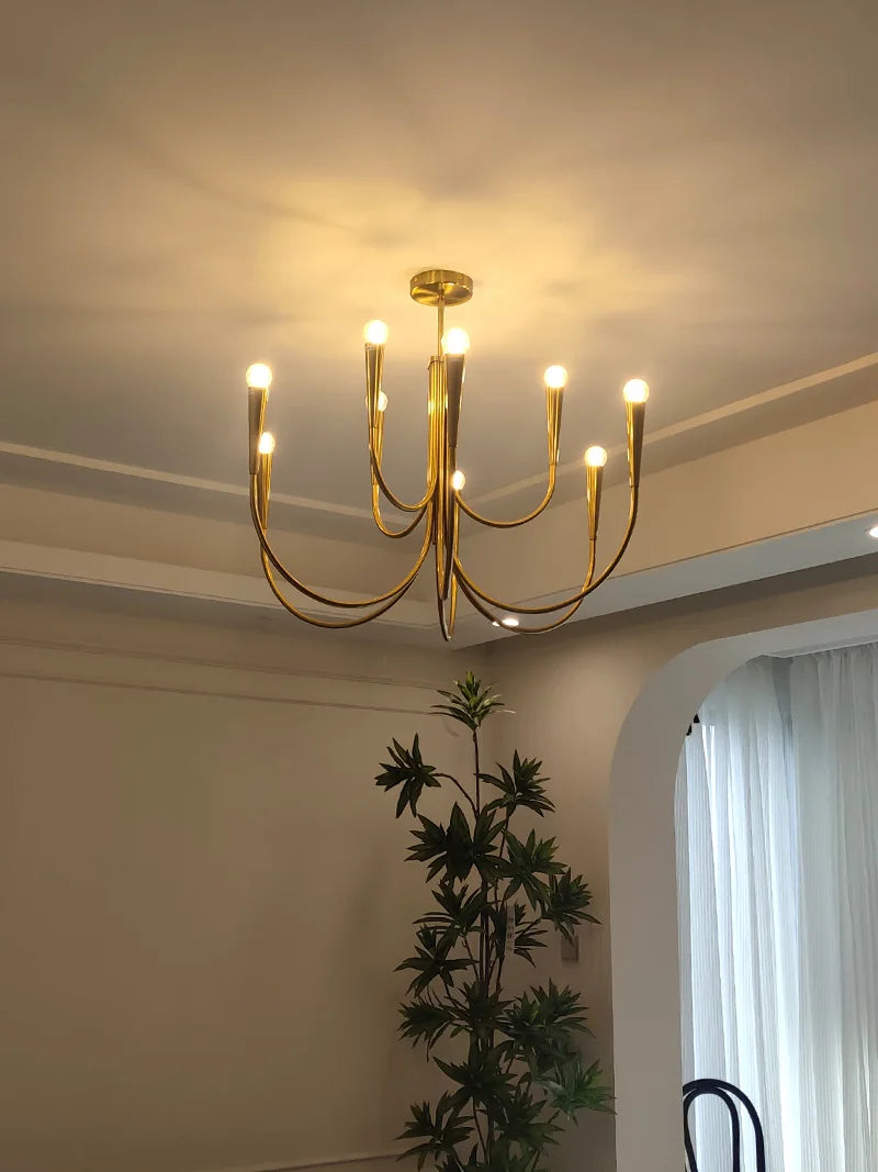 Lustre doré à bras en U et ampoules LED fournies, de 6 à 12 lumières