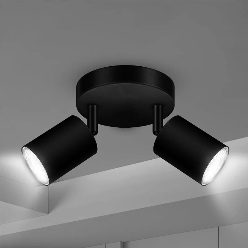 Plafonnier double spot GU10 orientable sur socle rond, noir ou blanc