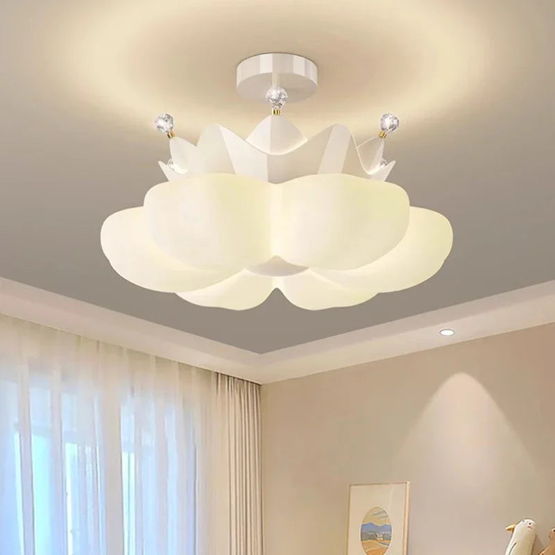 Lustre couronne à pétales blanc ou rose pour chambre d'enfant, LED