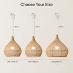 Suspension bulbe en rotin, coiffe en bois et câble blanc de 150 cm