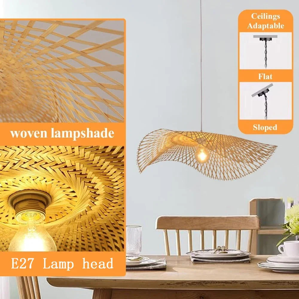 Suspension capeline en bambou tressé pour salon, Ø 45 ou 55 cm