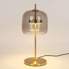 Lampe à poser cloche en verre et tige couleur laiton, LED intégrée
