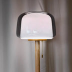 Lampadaire double verre et bois au socle en marbre, 148 cm
