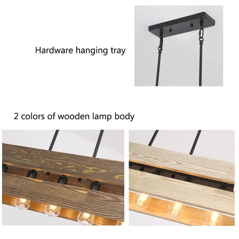 Lustre caisse rectangulaire en bois de 80 cm, 5 douilles E27