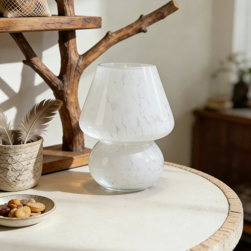 Lampe champignon en verre moucheté, USB, trois teintes, 18 cm