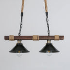 Lustre barre en bois et chanvre à 2 ou 3 cônes en métal noir