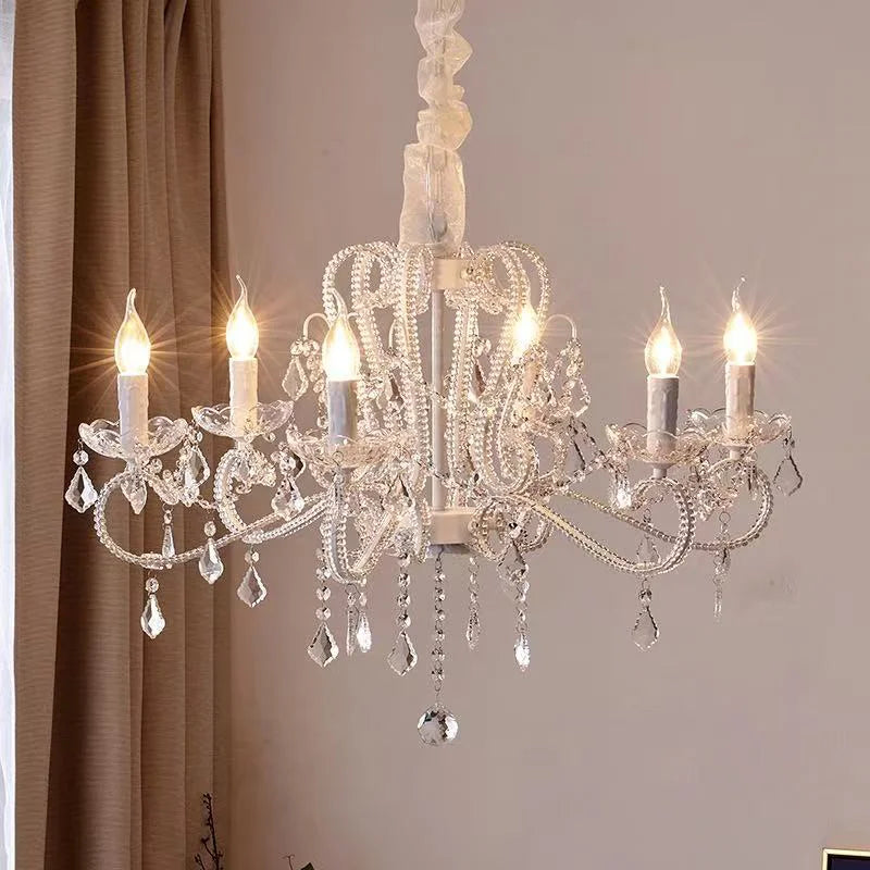 Lustre en cristal à bougies, blanc ou doré, de 6 à 12 lumières E14