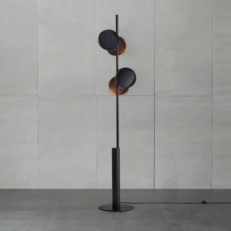 Lampadaire noir mat à deux disques de lumière, fer forgé 160 cm