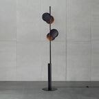 Lampadaire noir mat à deux disques de lumière, fer forgé 160 cm