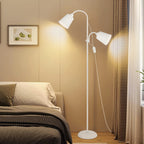 Lampadaire blanc à deux têtes flexibles pour la lecture, E27