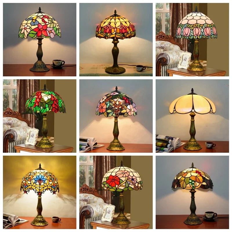 Grande lampe de table Tiffany 30 cm en vitrail, 16 décors au choix
