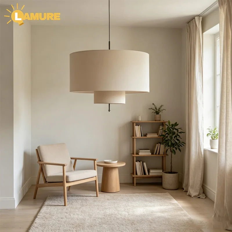 Suspension double abat-jour en toile pour grands volumes