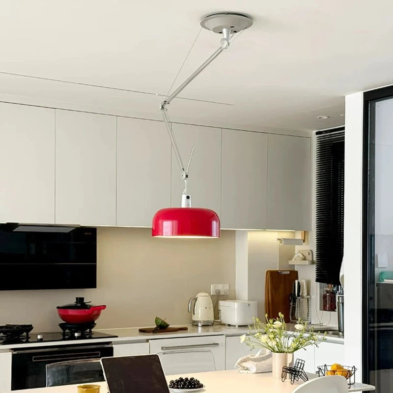 Suspension à bras articulé au plafond, coupole rouge, jaune ou bleue