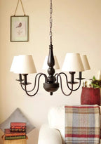 Lustre rustique en fer noir à abat-jour en tissu, 3 à 6 bras