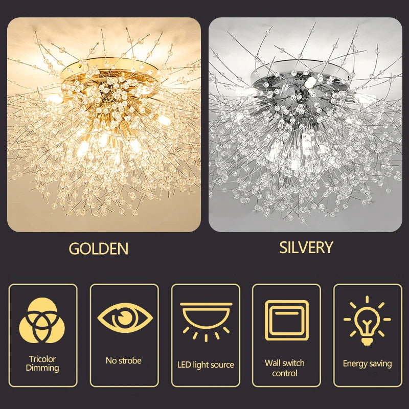 Plafonnier pissenlit à perles effet cristal, doré ou argenté, Ø 55 cm