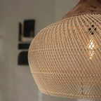Suspension coupole en rotin à chapeau de bois foncé, Ø 40 ou 60 cm
