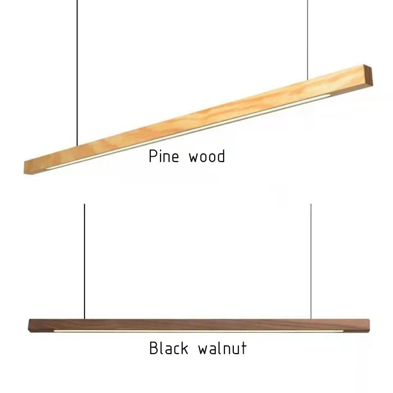 Suspension linéaire en bois de pin ou noyer, 80 à 180 cm, LED