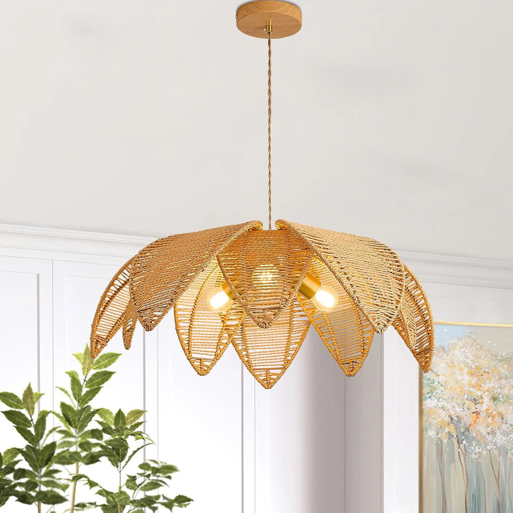 Suspension pétales de lotus en rotin, 3 lumières, Ø 60 cm