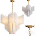 Lustre à étages en baguettes de verre dépoli, doré ou chromé, E14
