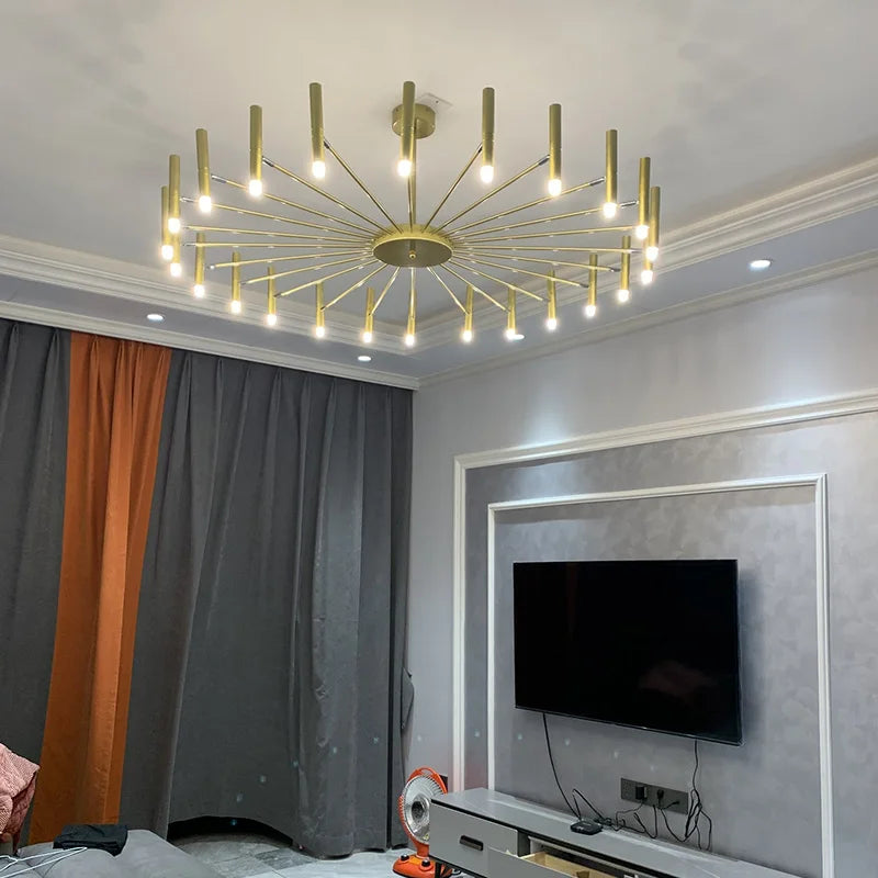 Lustre soleil à tubes orientables noir ou doré, LED G9, Ø 130cm