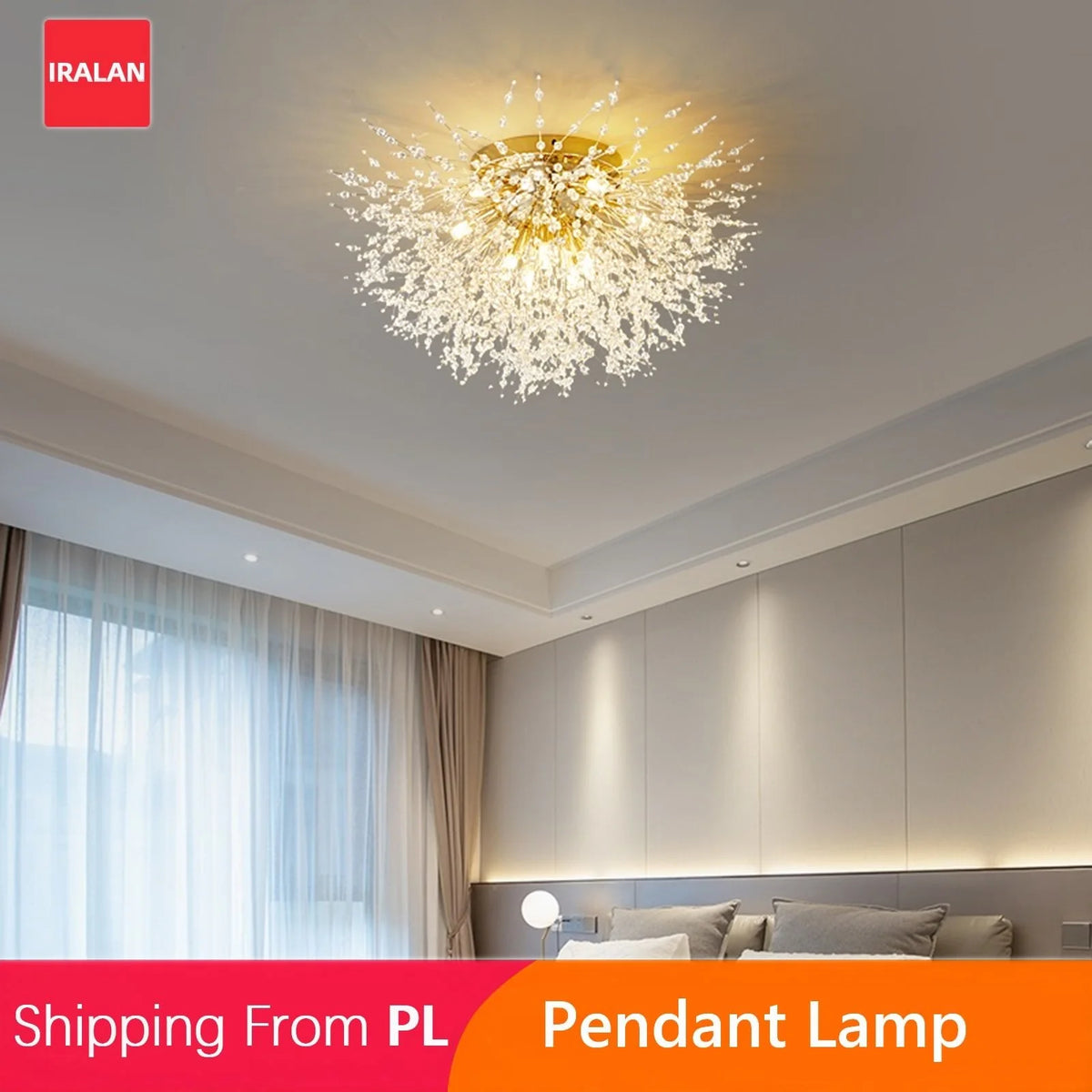 Plafonnier pissenlit à perles effet cristal, doré ou argenté, Ø 55 cm