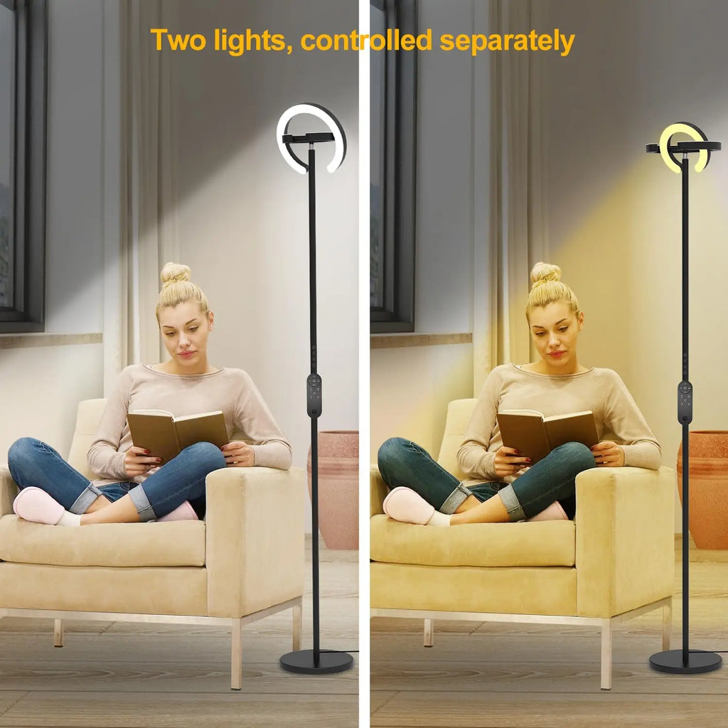 Lampadaire LED à deux anneaux orientables et télécommande, 192 cm