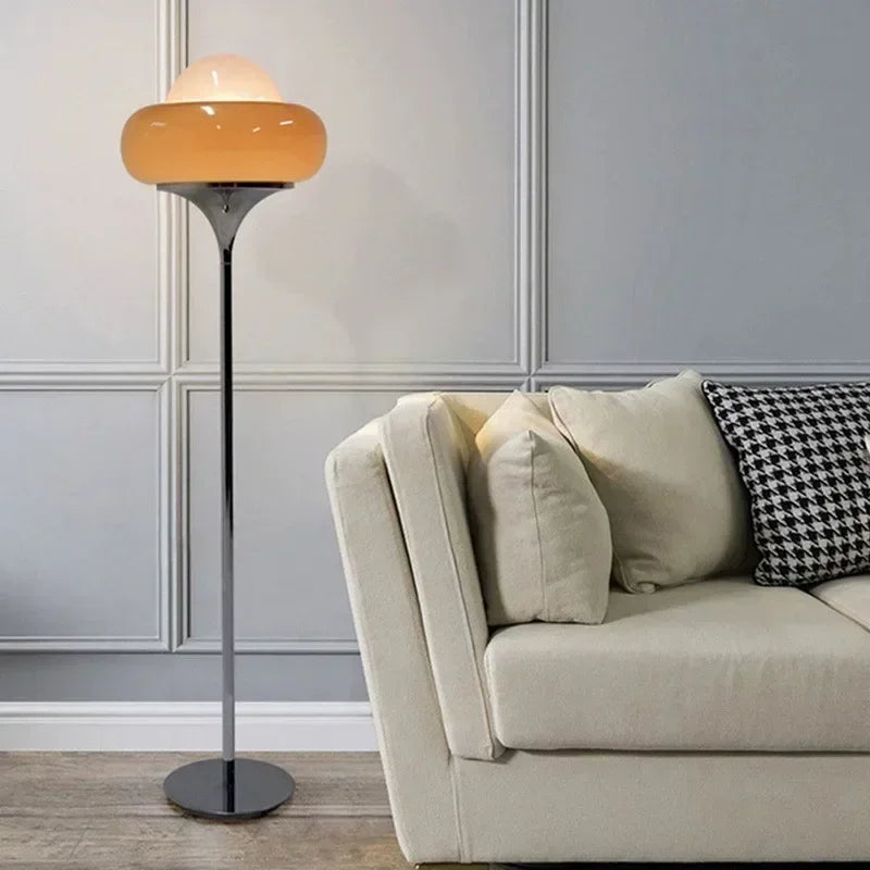 Lampe œuf au plat en verre orange ou ambré, à poser ou lampadaire