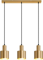 Suspension dorée 3 lampes sur barre de 65 cm, abat-jour cylindre E27