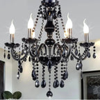Lustre en cristal noir à pampilles, 4 à 18 bougies, ampoules incluses