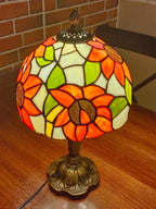 Lampe de table Tiffany en vitrail fleuri, tournesols et tulipes