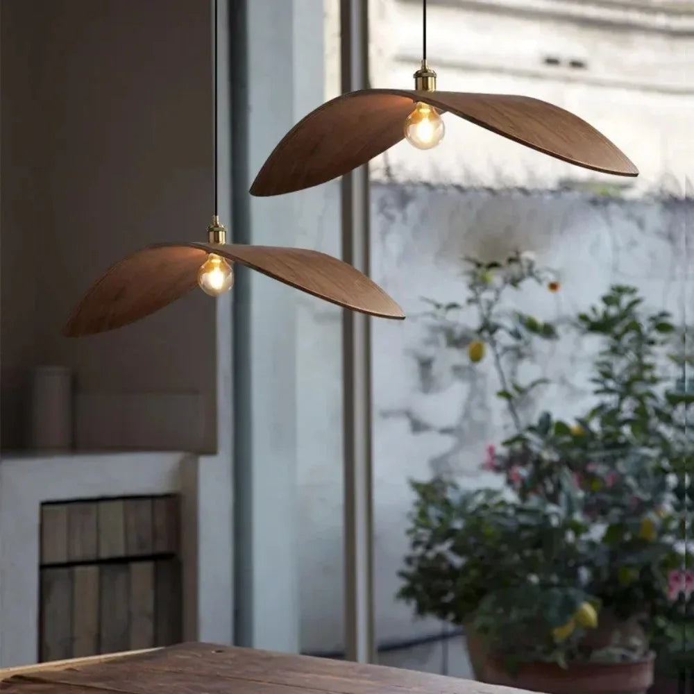 Suspension chapeau en bois ondulé, Ø 39 à 85 cm, douille E27