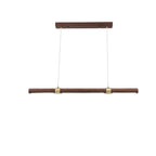 Suspension LED tube en bois et bagues dorées, 90 à 180 cm
