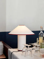 Lampe champignon en tissu coton-lin, liseré noir ou rouge, E14