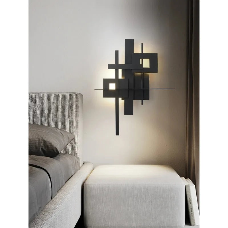 Lustre LED noir à blocs géométriques superposés, esprit loft