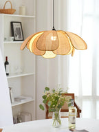 Suspension corolle en rotin aux pétales cannés, Ø 50 ou 60 cm