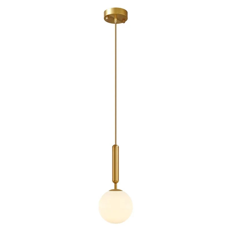 Suspension LED globe opalin sur tige dorée ou noire, câble 2 m