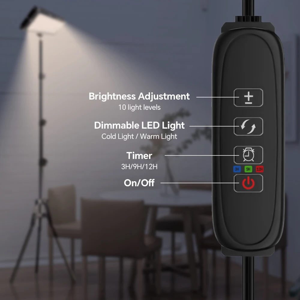 Lampadaire LED trépied télescopique à panneau orientable et minuterie