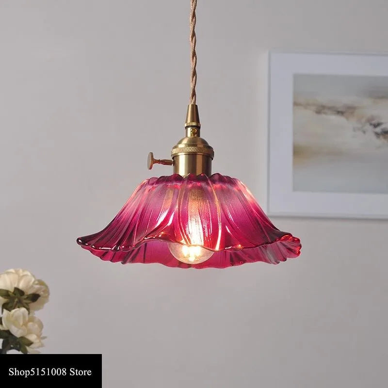 Suspension fleur en verre coloré Ø 19 ou 28 cm, douille à molette