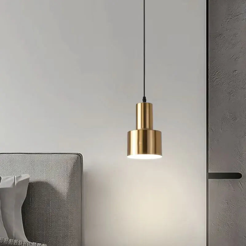 Suspension cylindre en fer doré brillant, 12 x 19 cm, douille E27